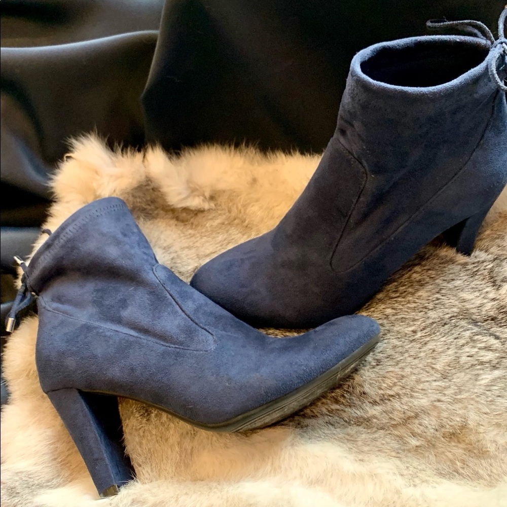 Unisa Dark Blue Suede Booties with Back Ties.